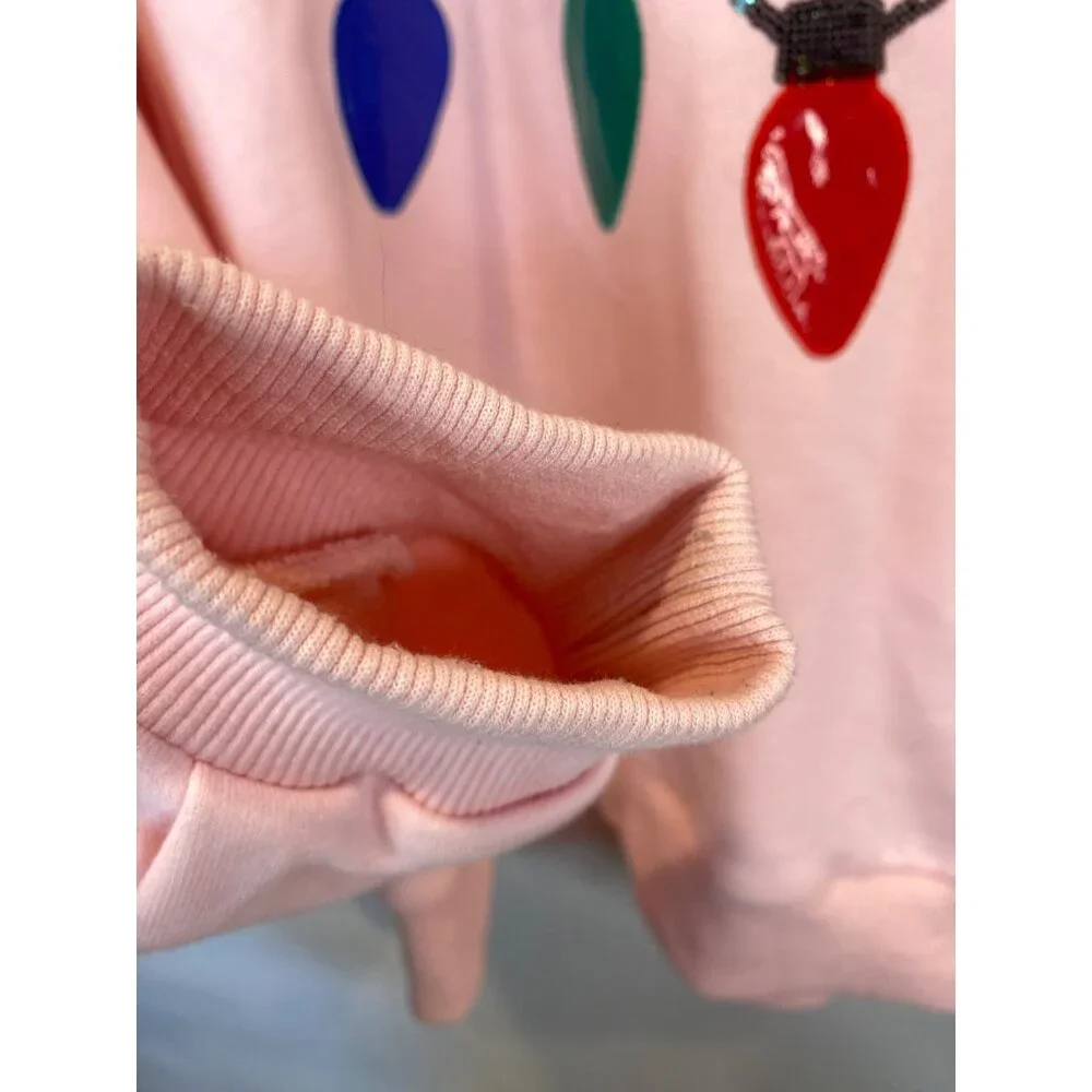 Queen of Sparkles Women's Christmas Light Necklace Sweatshirt Pink Size Medium - Picture 7 of 10